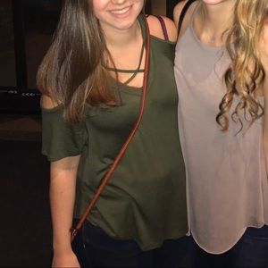 Army Green Criss Cross Cold Shoulder Top